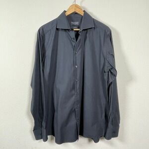 Bruun & Stengade Button Down Shirt Mens 17 43 Black Modern Fit Easy Care Cotton